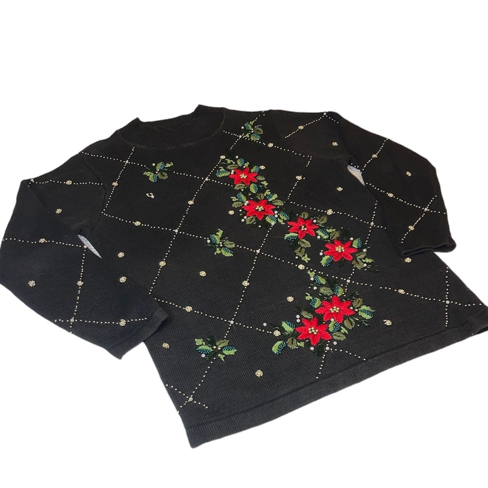 Vintage Embroidery Knit Poinsettia Sweater